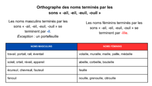 Orthographe Des Noms Termin S Par Les Sons Ail Eil Euil Ouil