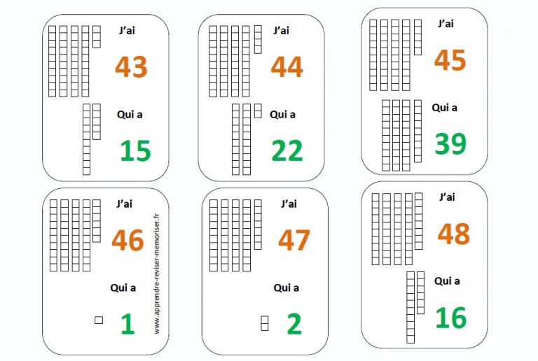 Un jeu de cartes pour apprendre les noms des nombres jusqu'à 50