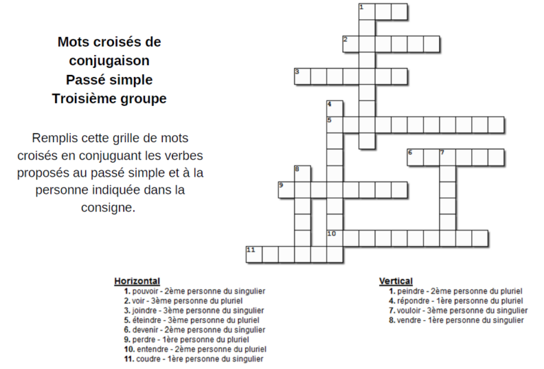 Mots Crois s Du Pass Simple Conjugaison Des Trois Groupes Mots Crois s Du Pass Simple Conjugaison Des Trois Groupes