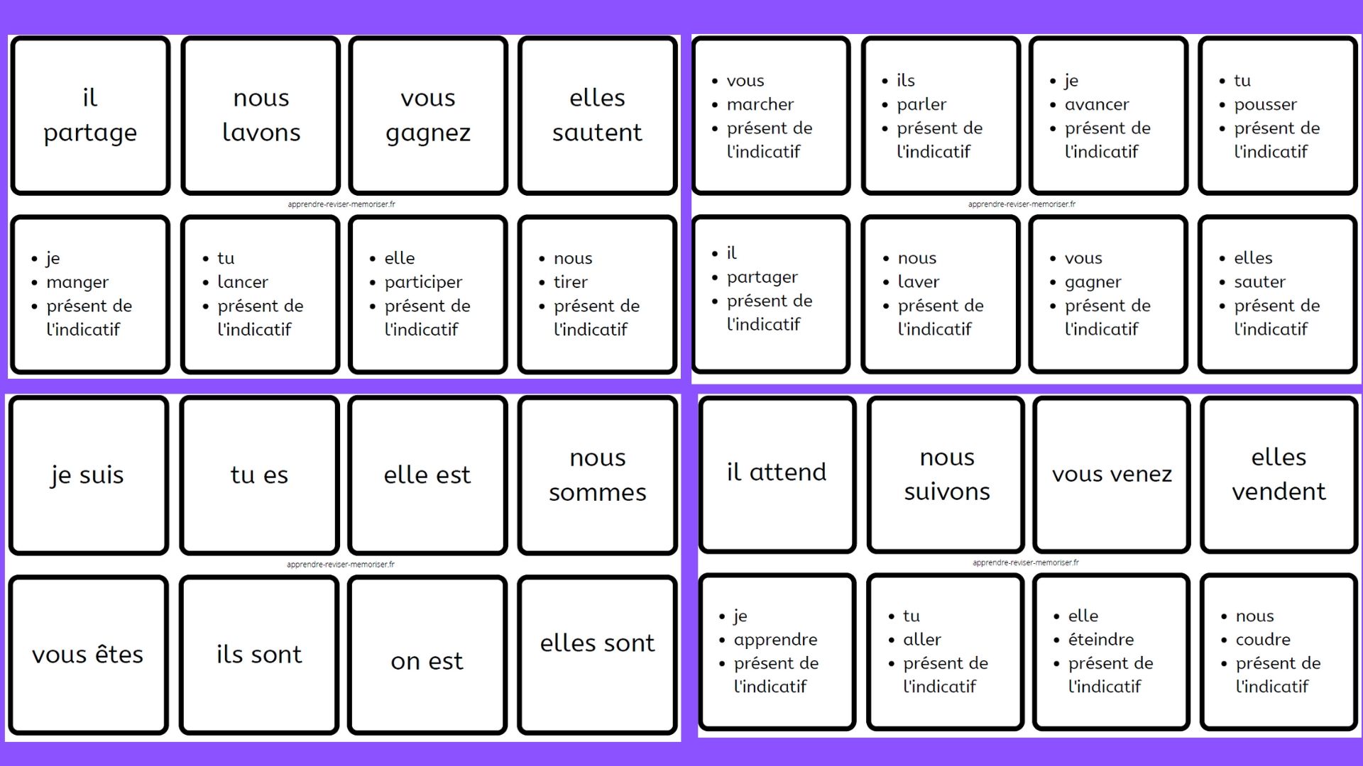 Dominos de conjugaison du présent de l'indicatif (3 groupes + auxiliaires)  - Apprendre, réviser, mémoriser