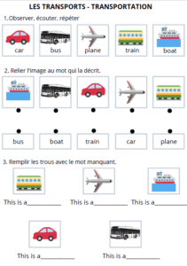 exercices mots vocabulaire anglais enfants