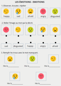 fiche vocabulaire émotion anglais