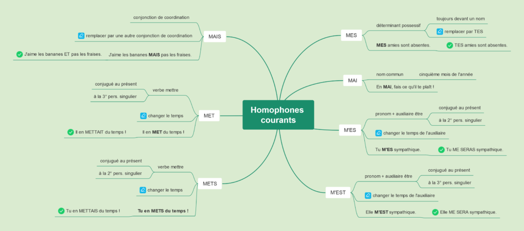 Carte Mentale Des Homophones Courants Mes Mais Mets Mest Mai Apprendre Réviser 6516