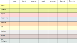 planning semaine de travail