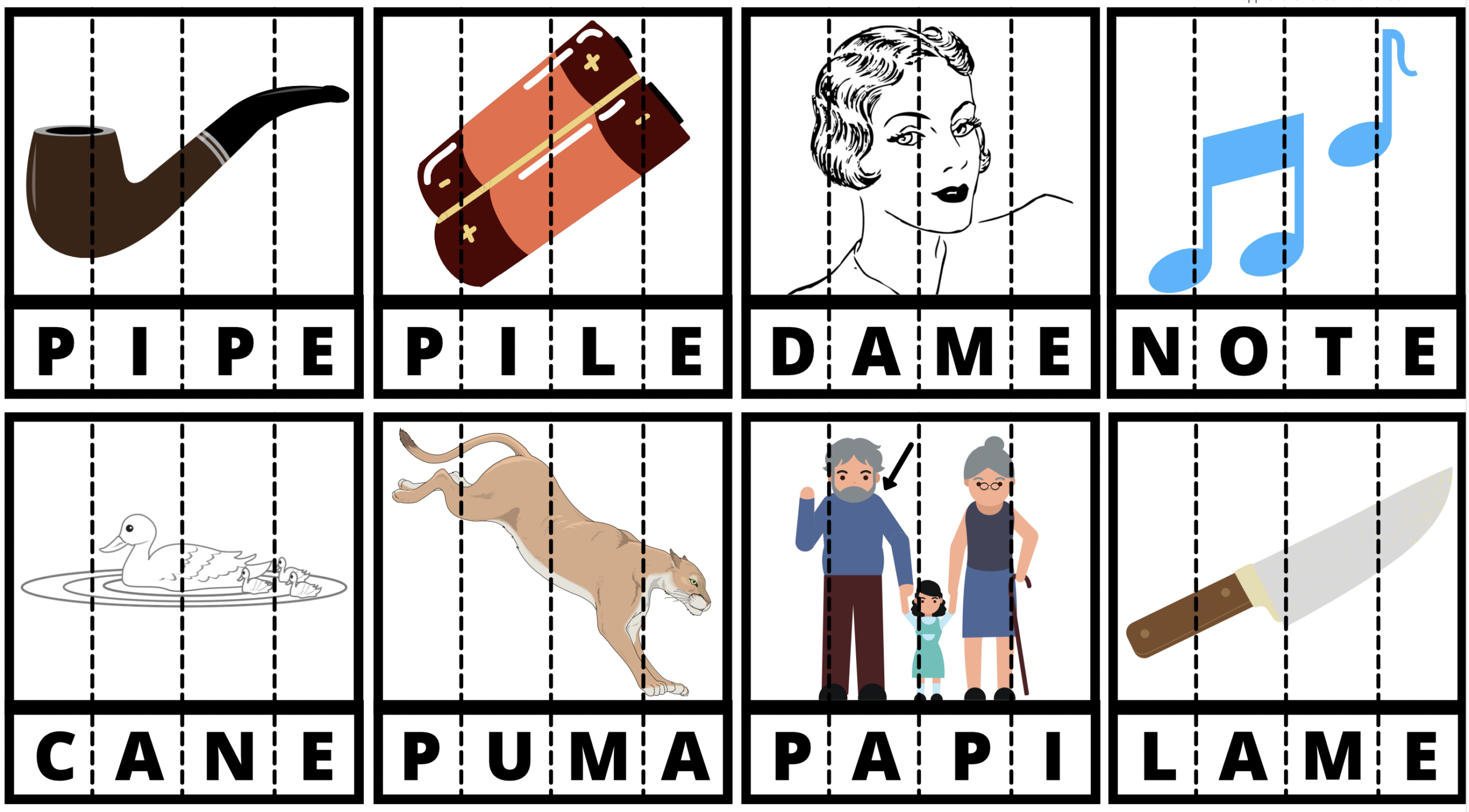 16 cartes de lecture avec des mots simples de 4 lettres pour les lecteurs  débutants - Apprendre, réviser, mémoriser