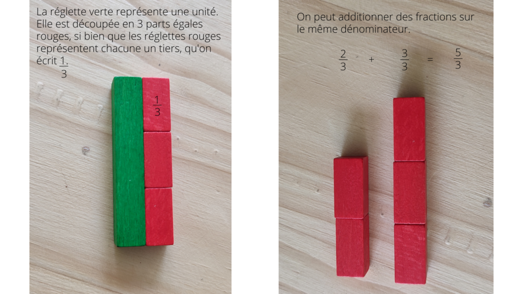 addition fractions avec réglettes bois