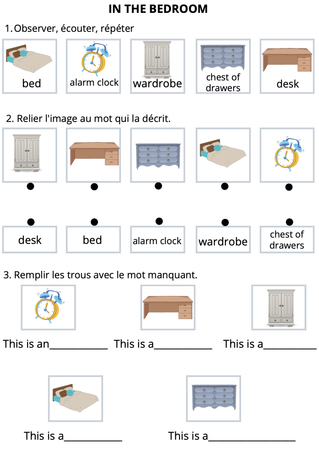 Fiche d'exercices pour apprendre du vocabulaire en anglais