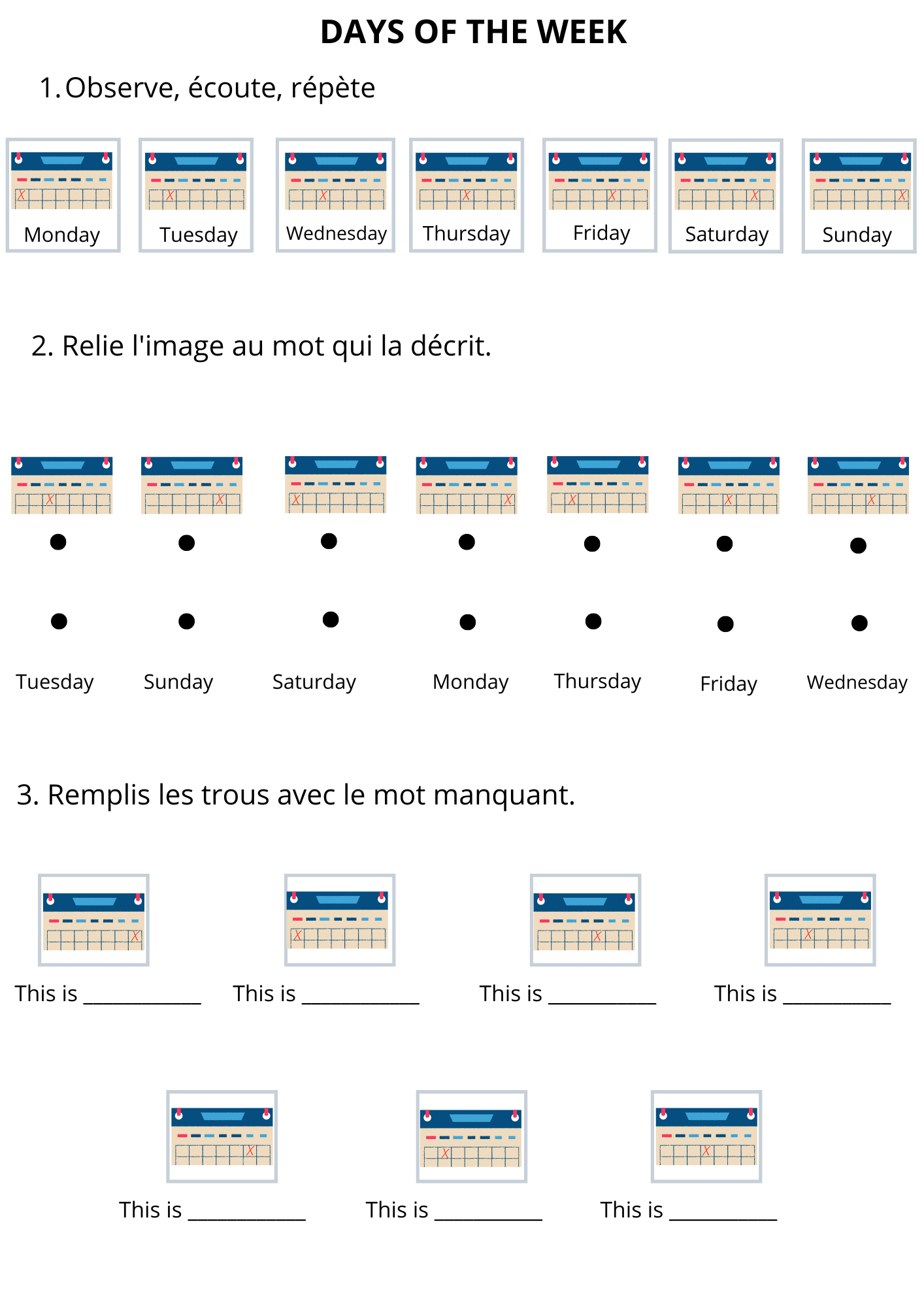 Vocabulaire Anglais : Fiche D'exercices Pour Apprendre Les Jours De La ...