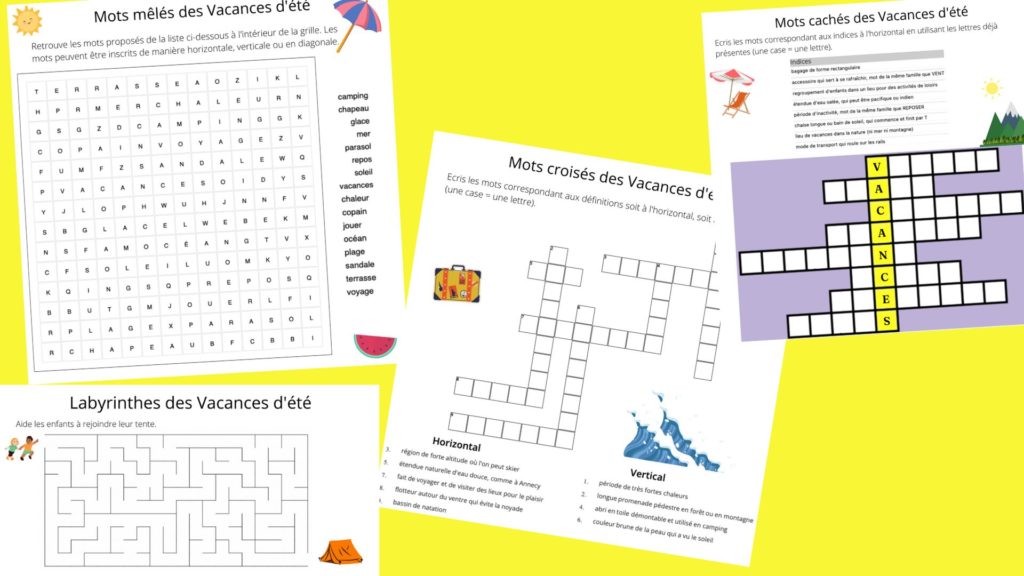 jeux mots croises enfants vacances ete