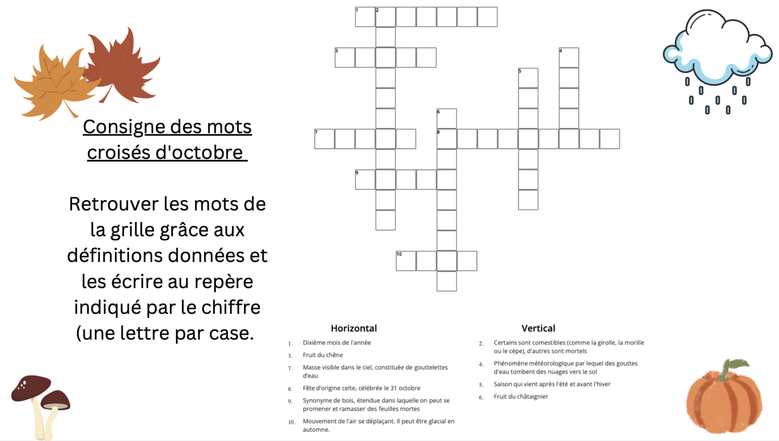 Mois d'octobre : 2 jeux avec des mots du champ lexical de l'automne