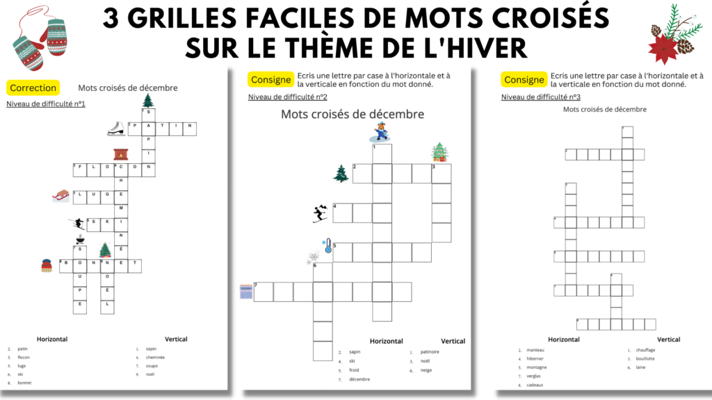 grilles faciles mots croises theme hiver