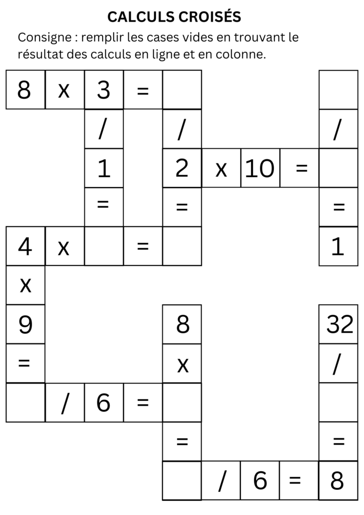 calculs croisés multiplication