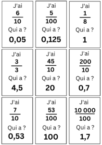 jeu fractions nombres decimaux