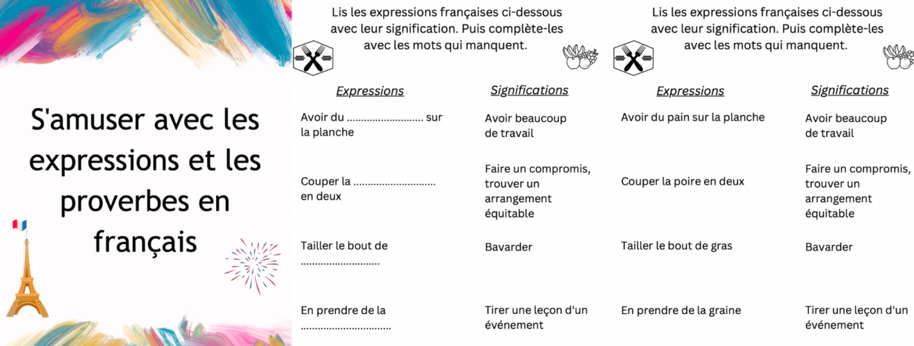activite sur les expressions courantes et les proverbes en français