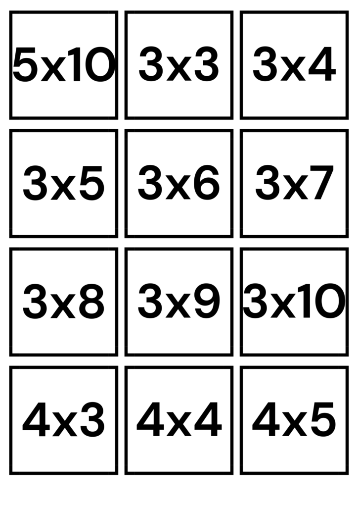 loto de multiplication table 3 à 5