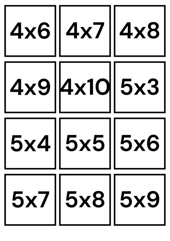 loto multiplication tables 3 à 5