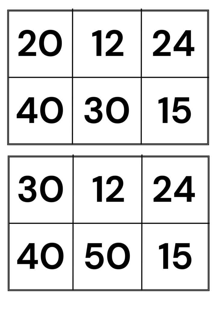 loto multiplications table 3 à 5