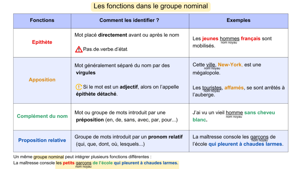 Fonctions groupe nominal français
