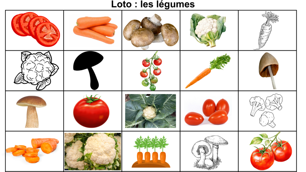 Un jeu de loto sur les fruits et légumes (vocabulaire et généralisation  d'images en maternelle) - Apprendre, réviser, mémoriser
