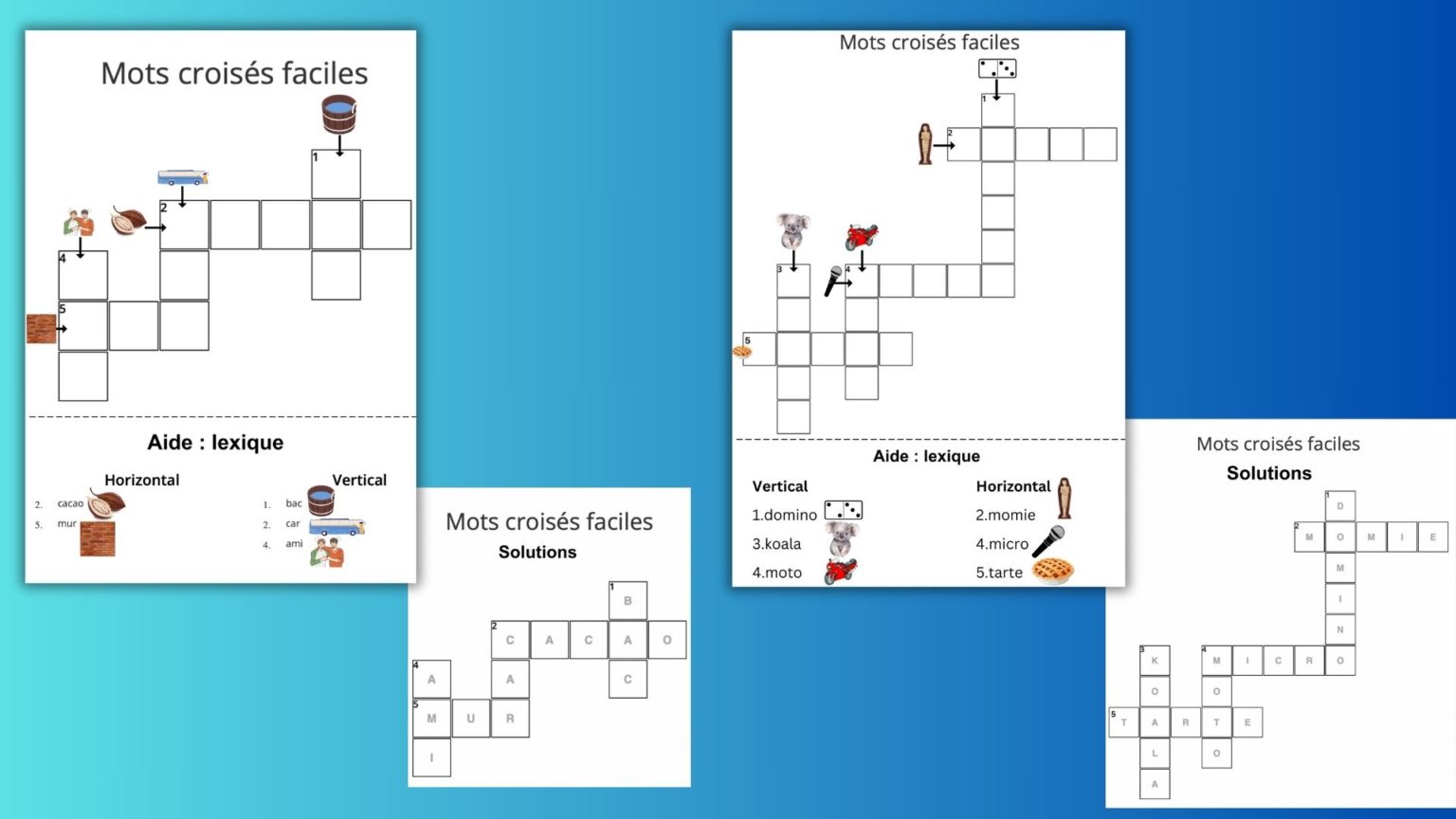 Mots croisés faciles (maternelle et CP) pour s'entraîner à encoder