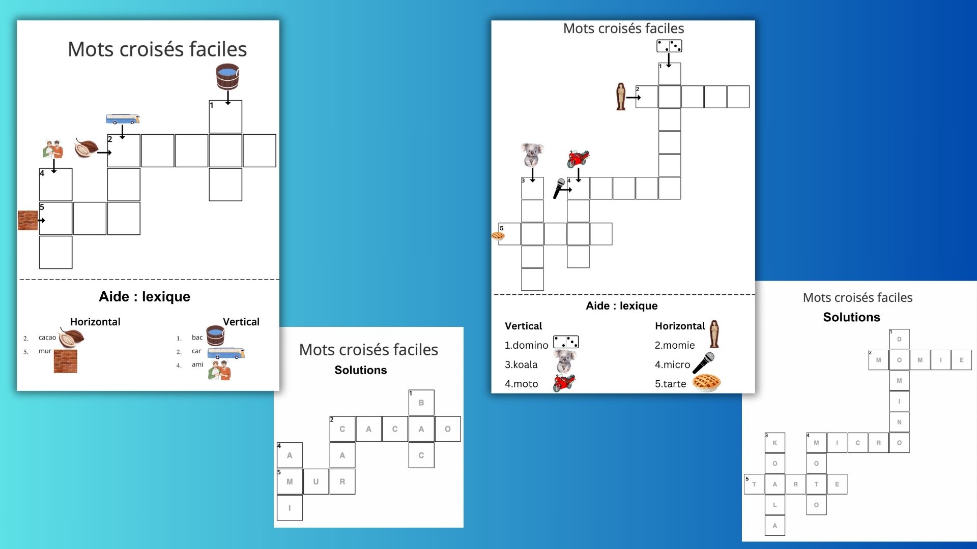 Mots croisés faciles (maternelle et CP) pour s'entraîner à encoder