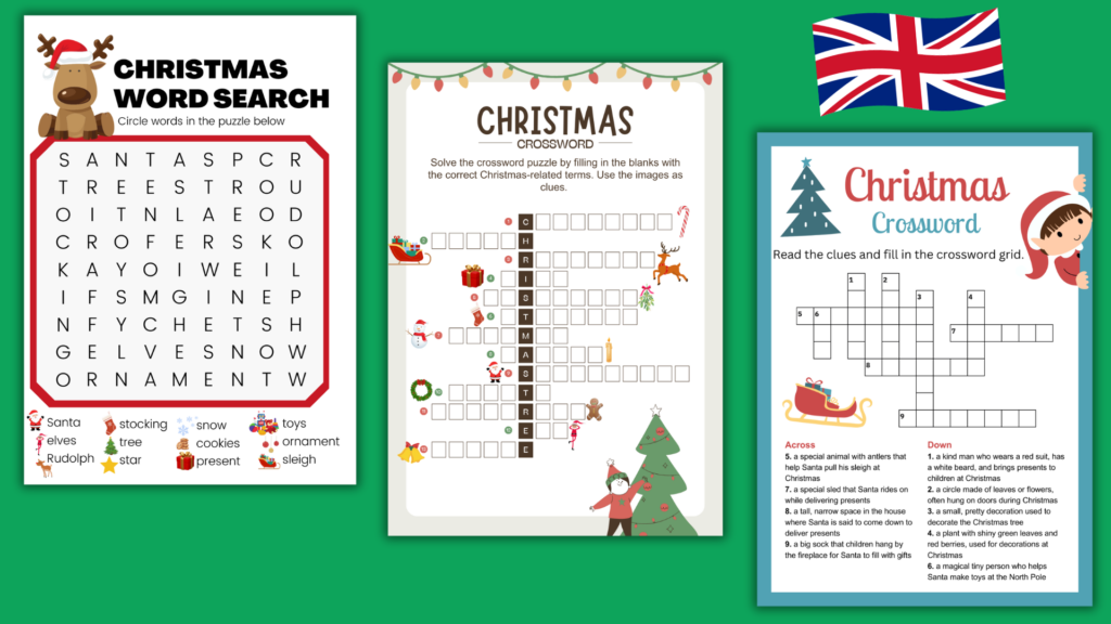 mots croisés sur le thème de Noël en anglais