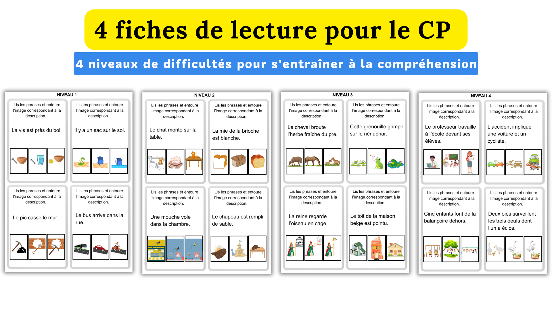 4 Fiches De Lecture Pour Le CP 4 Niveaux Pour La Compr hension 