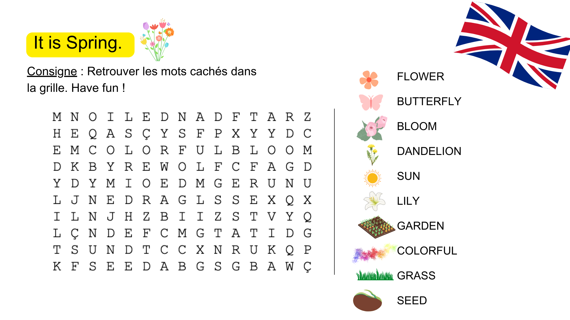 Spring : mots mêlés en anglais pour travailler le vocabulaire du ...