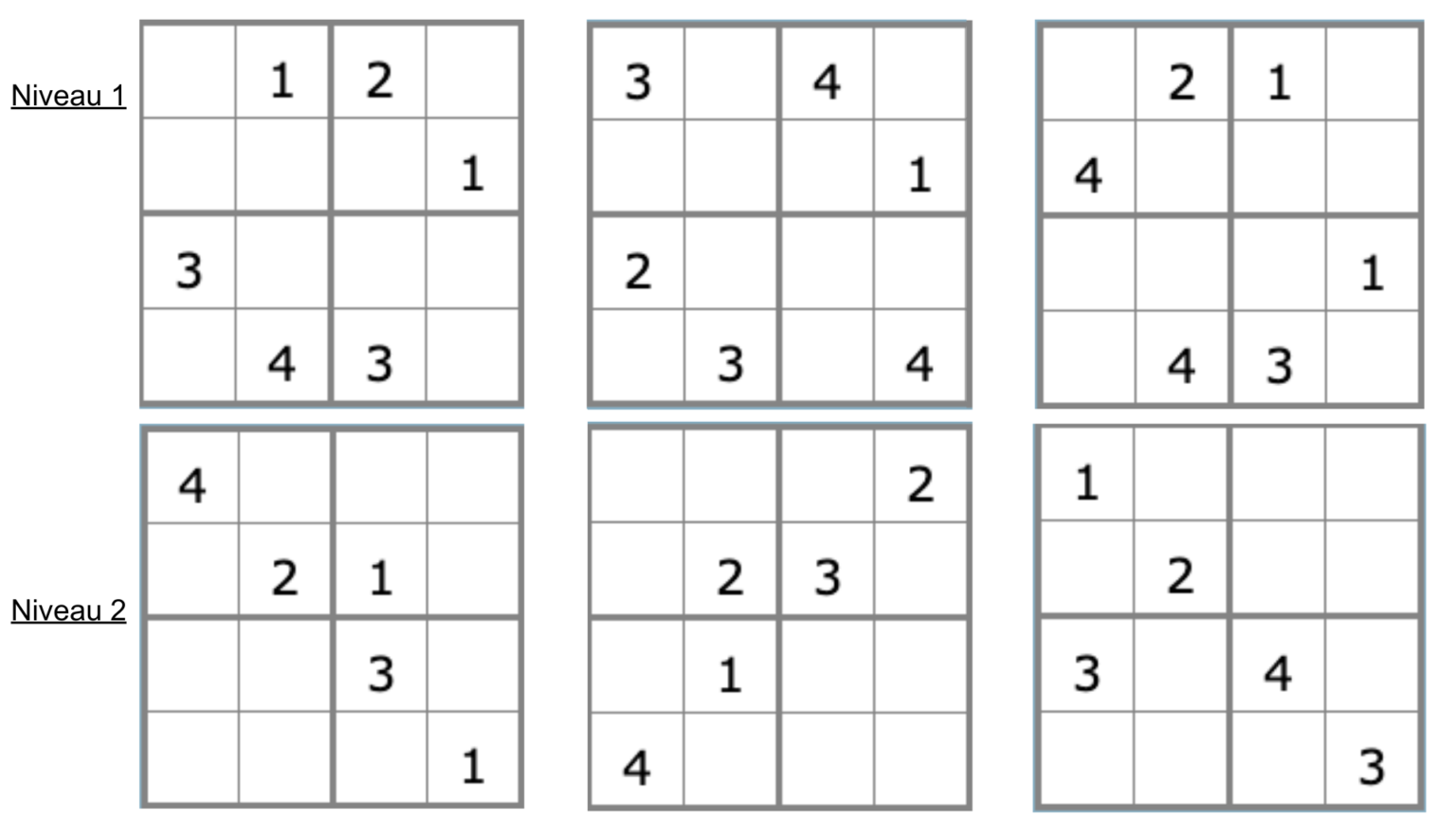 6 grilles faciles de sudoku pour les enfants de maternelle cp