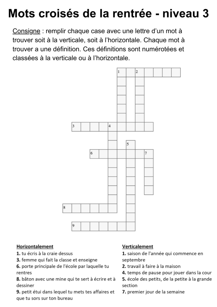 Mots croisés de la rentrée cycle 3