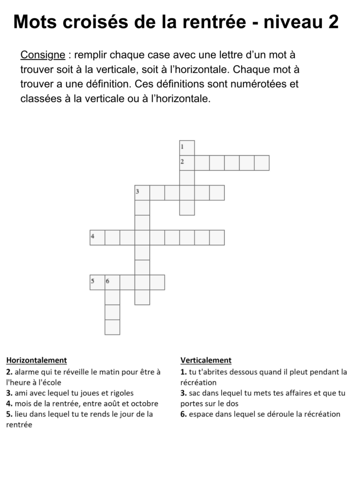 Mots croisés rentrée cycle 2