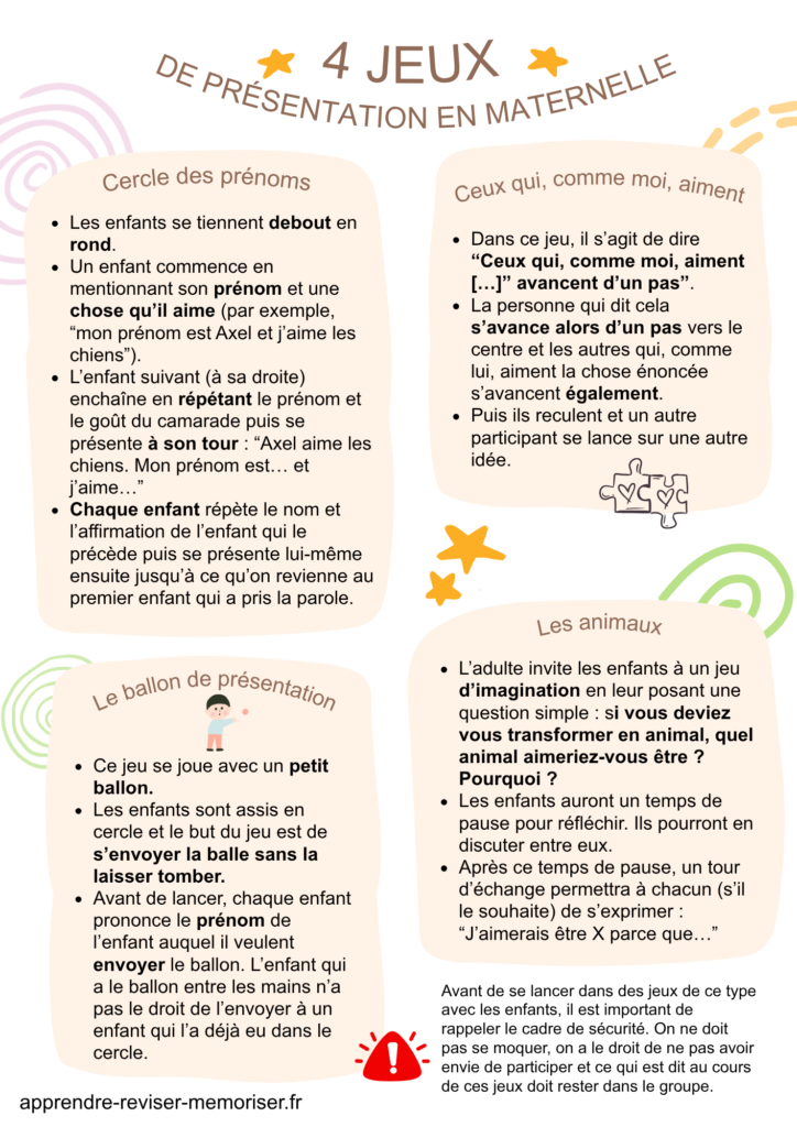 jeux présentation maternelle