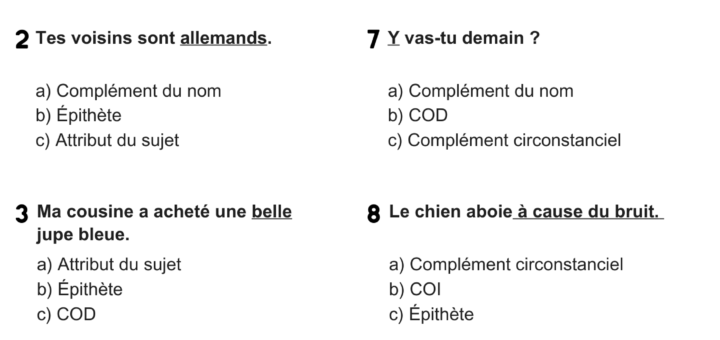 fonction des mots exercices