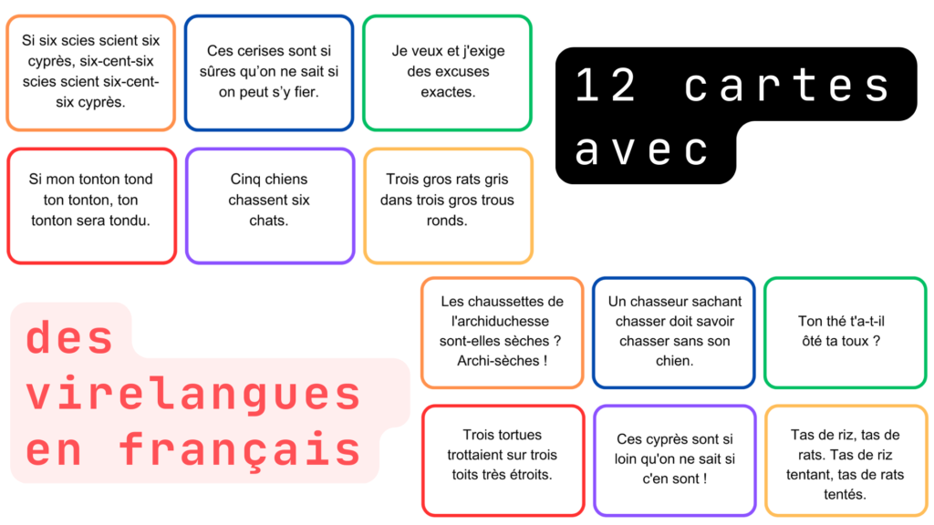 12 cartes avec virelangues français