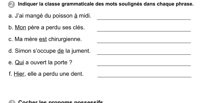 exercices classes grammaticales