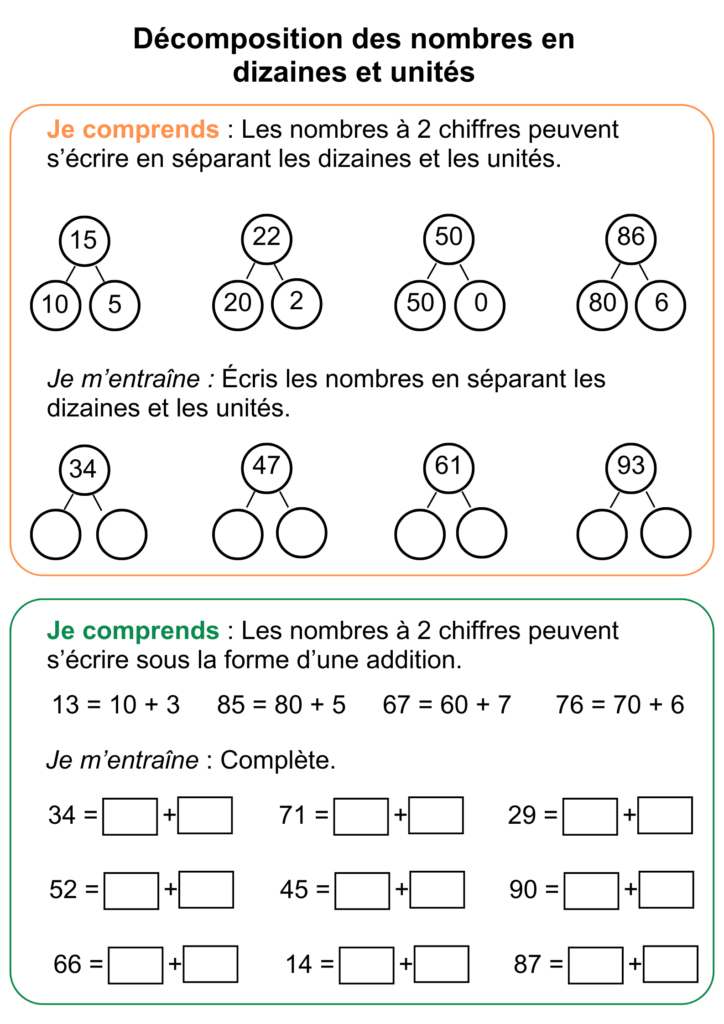 exercices décomposition des nombres dizaines unités