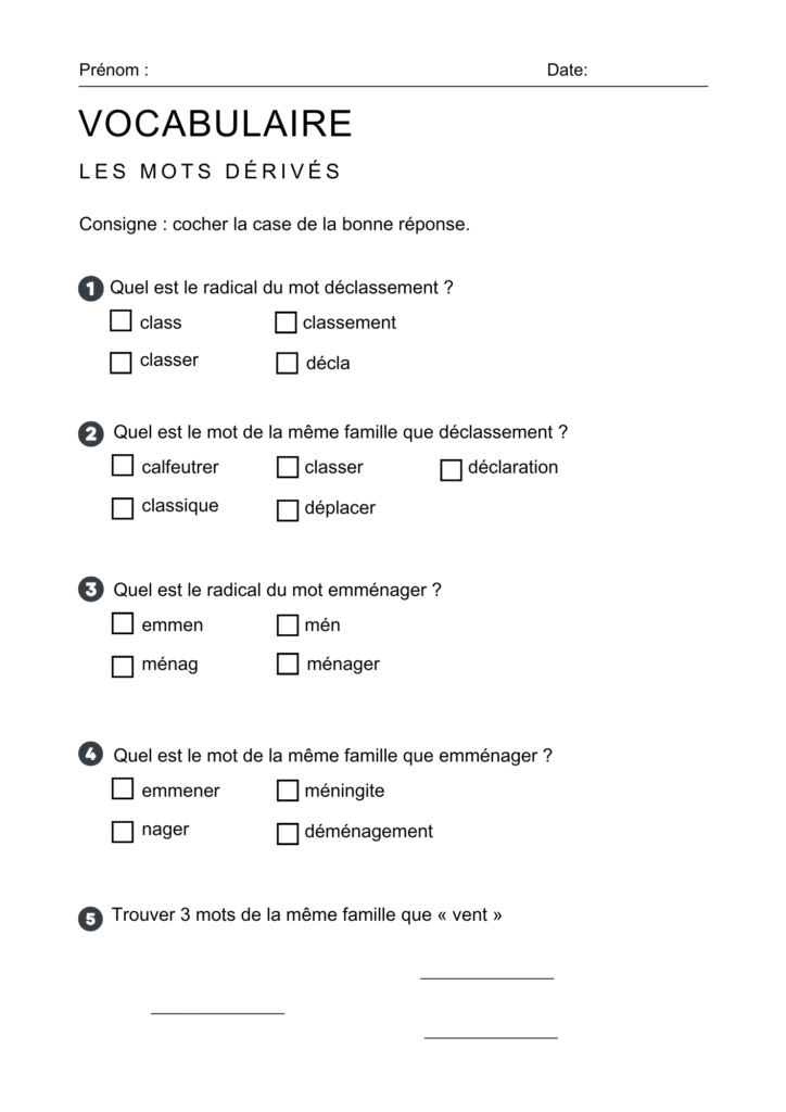 Exercices mots de la même famille