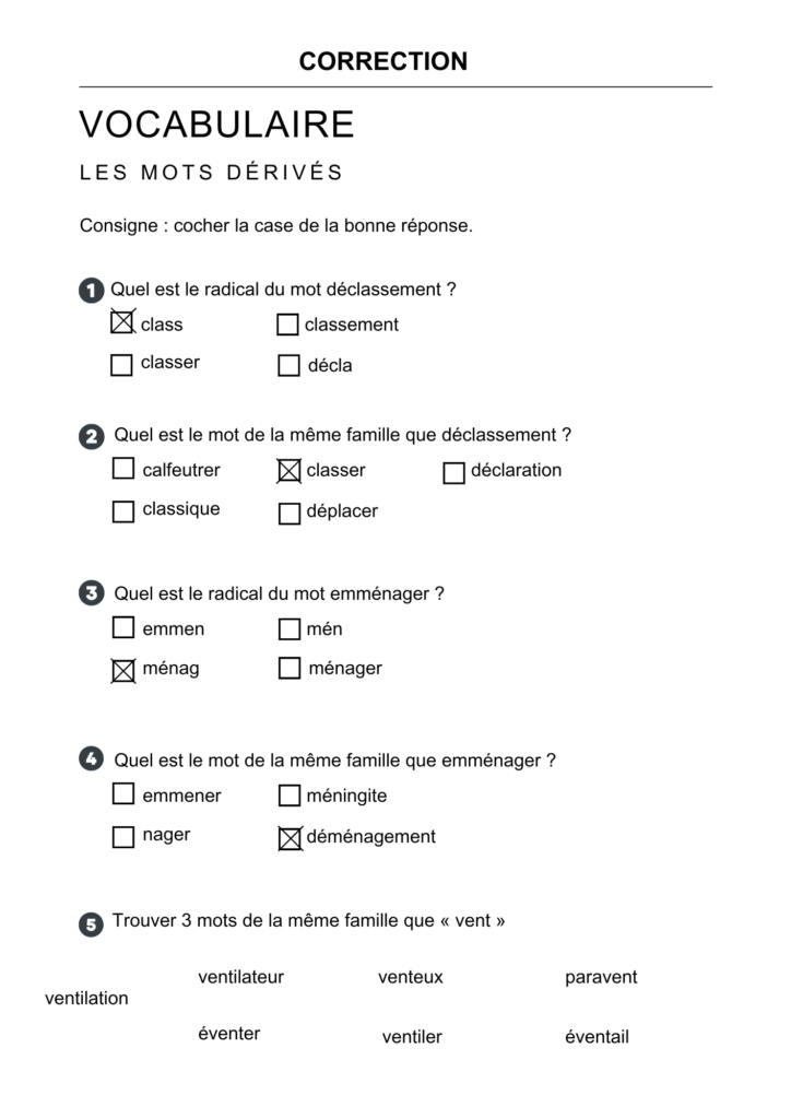 Exercices mots même famille