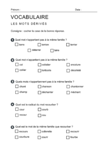Exercices sur les mots de la même famille