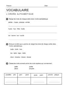 Exercices sur ordre alphabétique