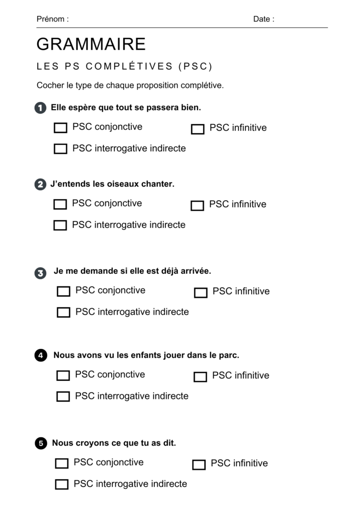 exercices sur les propositions subordonnées complétives