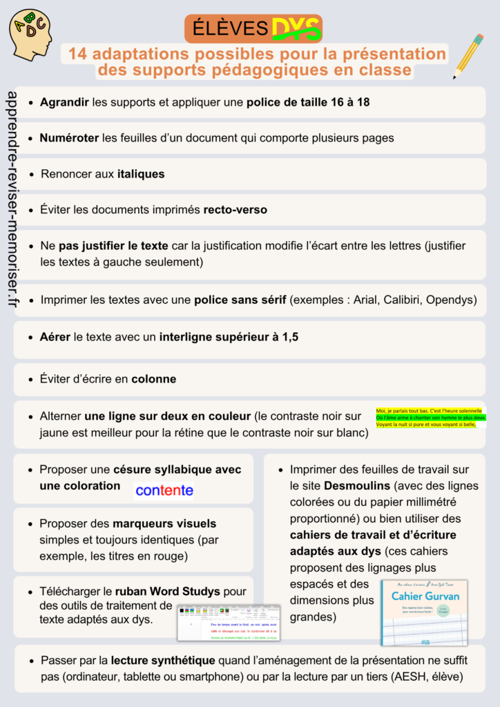 élève dys présentation textes pédagogiques