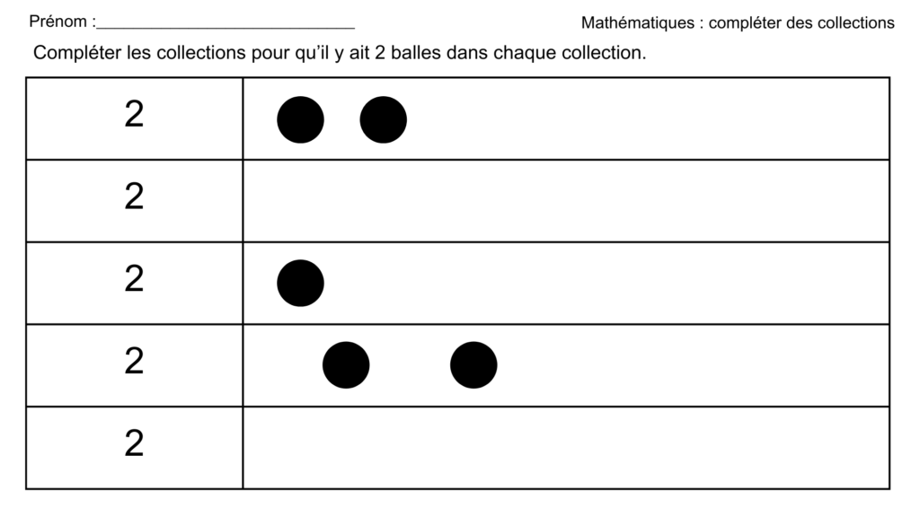 Mathématiques compléter des collections en maternelle