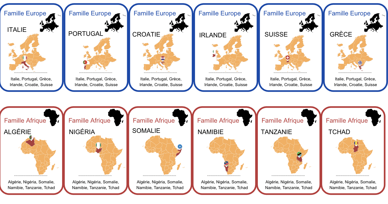 Jeu des 6 familles des continents (pour réviser la géographie) - PDF