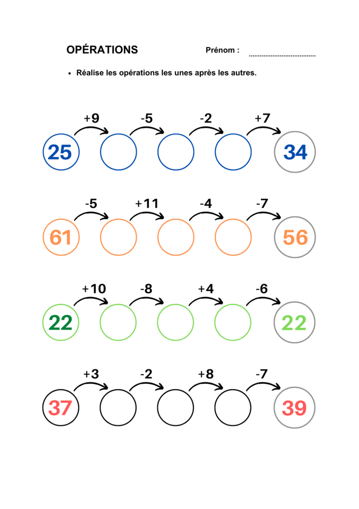 fiche calcul mental additions