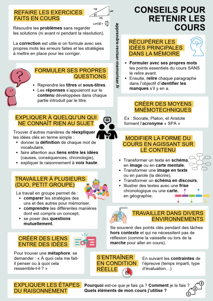 Conseils pour retenir les cours