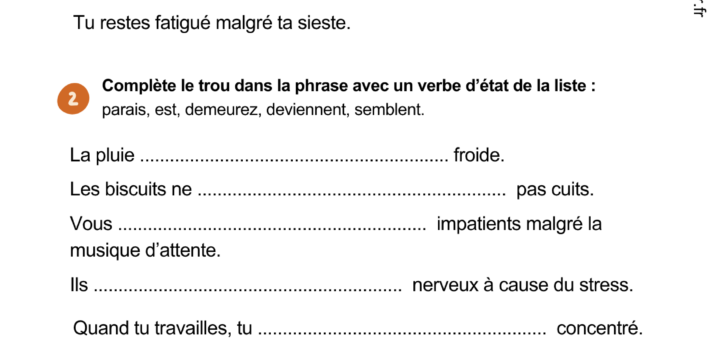 Exercices sur les verbes d’état