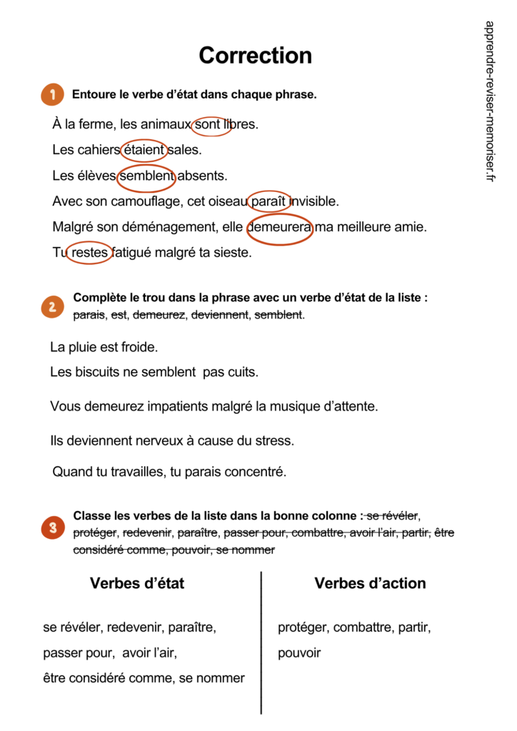 Exercices verbes état