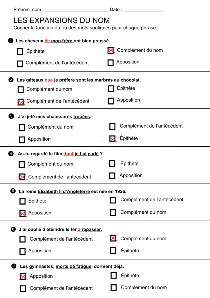exercices expansion nom français
