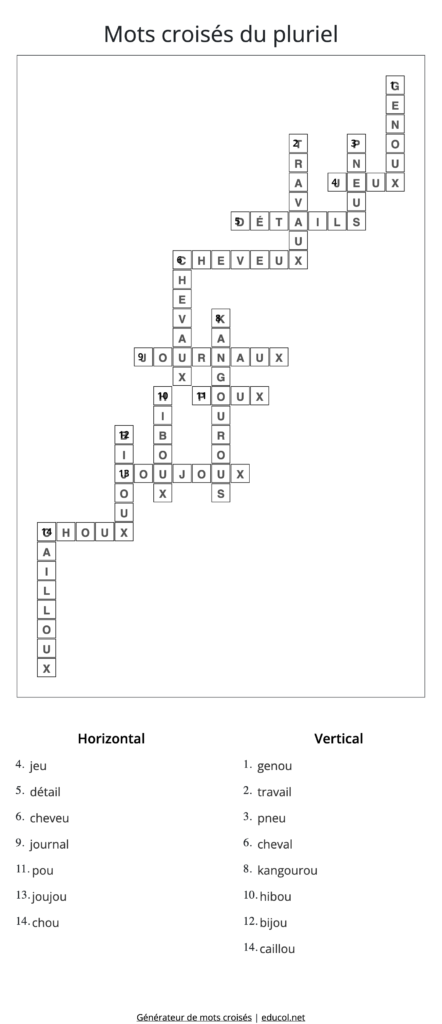 Mots croisés pluriel